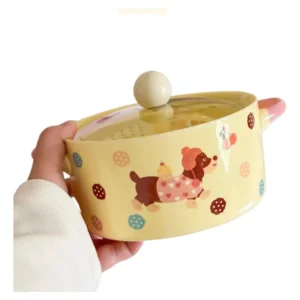 Bowl D Cerámica C/tapa Vidrio Perrito Perro Cute Salchicha