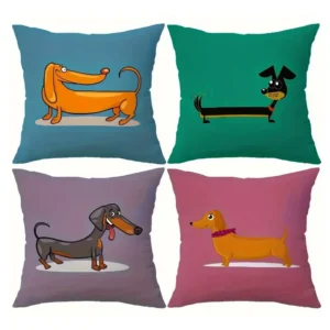 4 Fundas De Almohada Retro Para Perros Salchicha, Bonito Coj