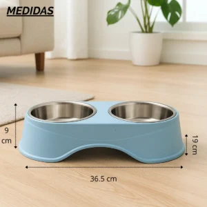 Comedero Doble Para Perros Gatos Acero Inoxidable Alto