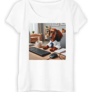 Remera Mujer Perro Salchicha Anteojos En El Trabajo