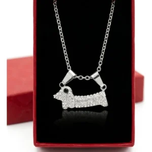Collar Dije Perro Salchicha Strass Brillante Acero Mujer
