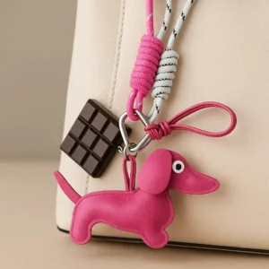 Llavero Perro Salchicha Rosa Cute Accesorio Cartera Mochila