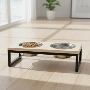 Comedero Bebedero Doble Mascotas Acero Perro Gato 39.5x11.5 Blanco