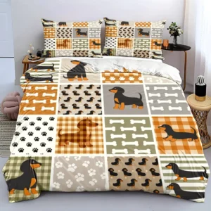 Juego De Edredón Con Estampado De Perro Salchicha Con Dos Fu