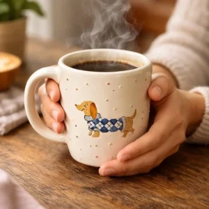 Taza Perrito Salchicha Cerámica Artesanal, Perros Deco