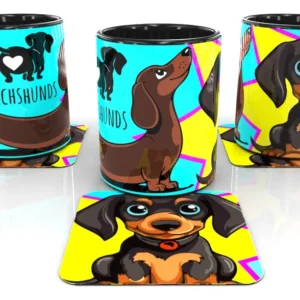 Taza Perro Salchicha Ceramica + Posavaso + Caja A
