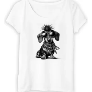 Remera Mujer Perro Salchicha Punkrocker Dibujo Rock M1